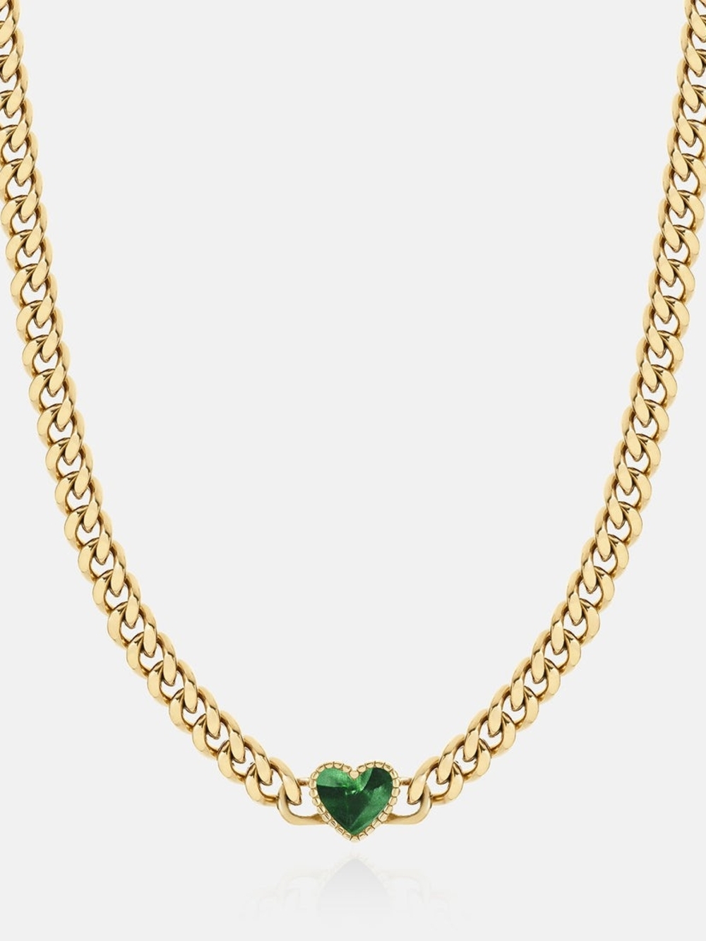 Gold Chain Necklace with Green Heart Pendant - Women Jewelry